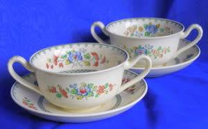 Pair SPODE STRATHMERE Soup Boullions On Saucers