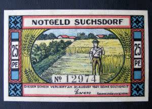 German NOTGELD - 25pf. Suchsdorf 1921