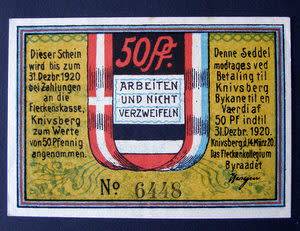 German NOTGELD - 50pf. Knivsberg Plebiscit 1920
