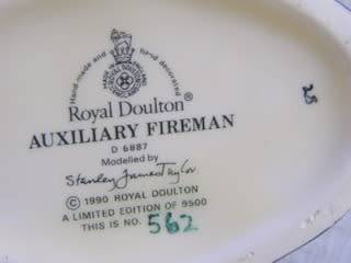 Royal Doulton CHARACTER JUG - Auxiliary Fireman (see description)