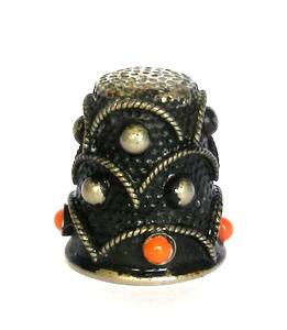 Painted Metal THIMBLE with Coral