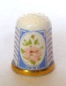 Caverswall THIMBLE - Pink and Blue with Flower