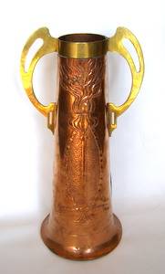 Tall Copper Vase with Brass Handles - Art Nouveau
