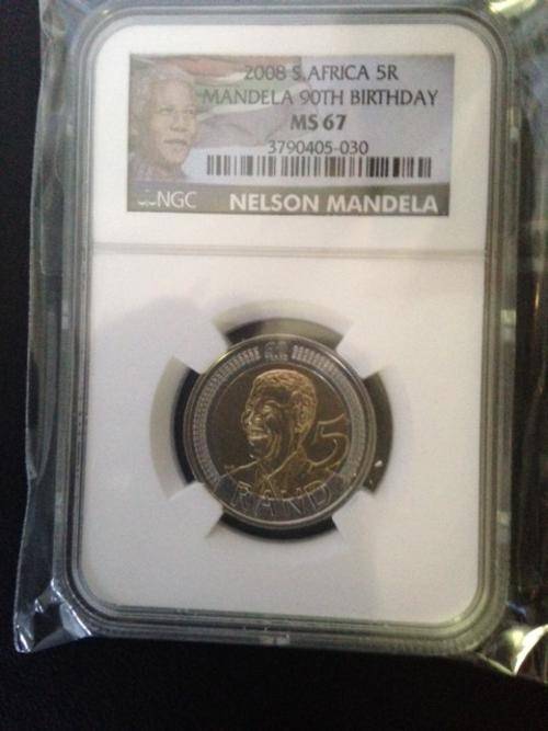 ***NELSON MANDELA Ltd EDITION 2008 90th BIRTHDAY R5 NGC GRADED MS67***