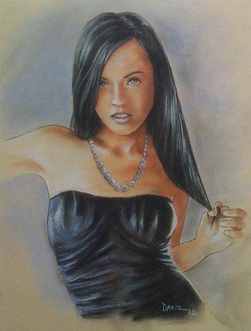 Black dress, pastel drawing by Danie Cronje, unframed