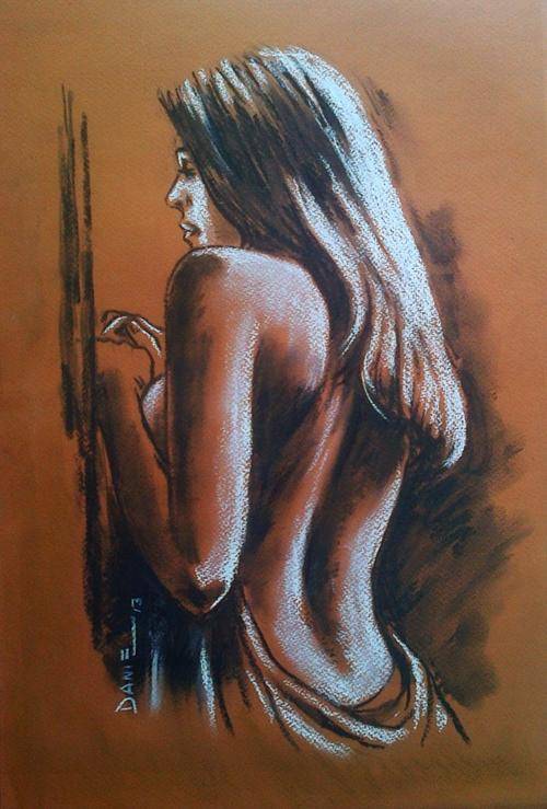 A new day, charcoal & pastel artwork by Danie Cronje, unframed