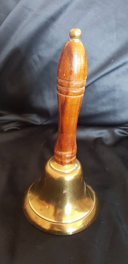 Large Brass School bell with wooden handle