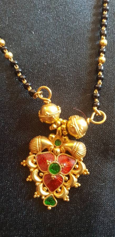 Mangalsutra black bead and 22ct genuine gold necklace and matching Earring set