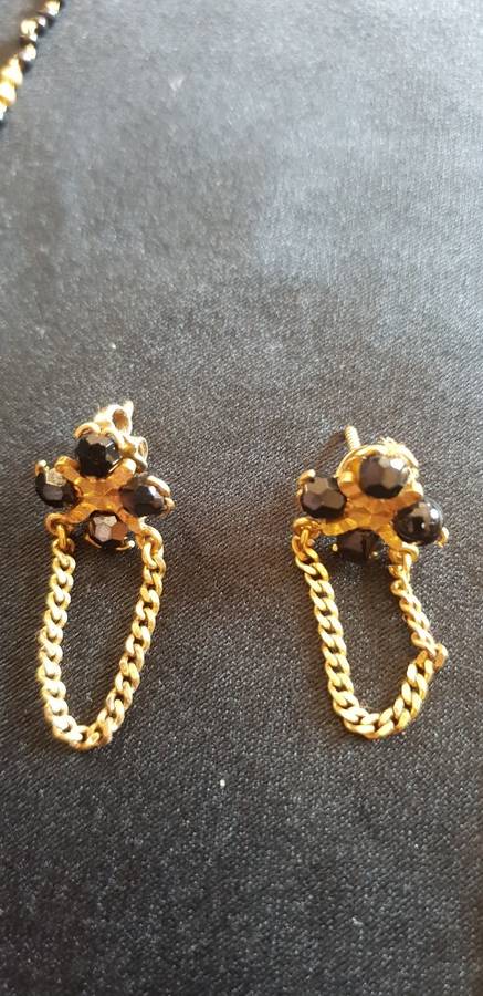 Mangalsutra black bead and 22ct genuine gold necklace and matching Earring set