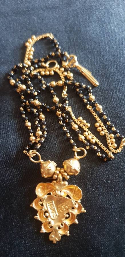 Mangalsutra black bead and 22ct genuine gold necklace and matching Earring set