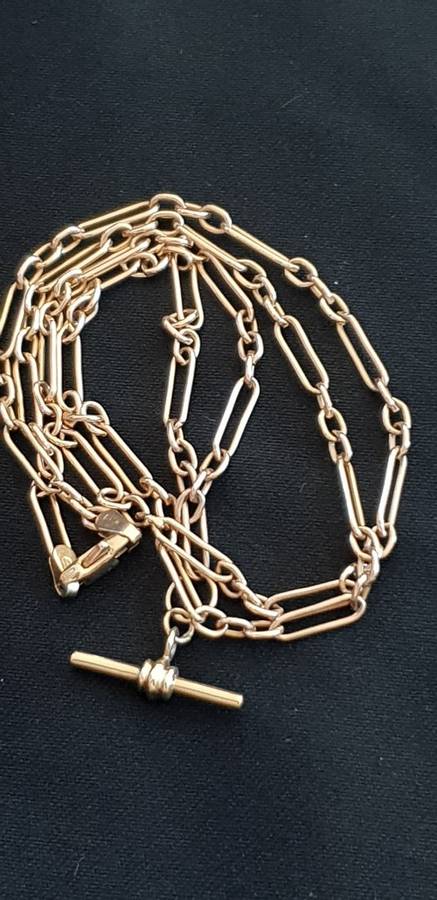 Vintage 9ct gold made in Italy by Unoaerre fob chain with T-Bar