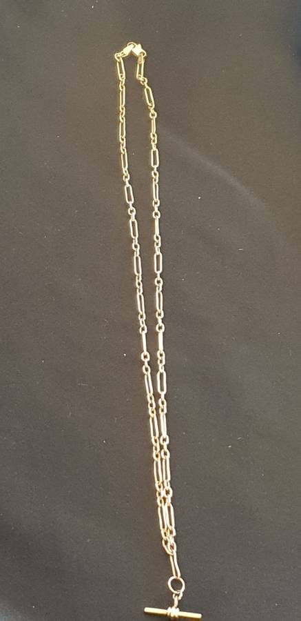Vintage 9ct gold made in Italy by Unoaerre fob chain with T-Bar
