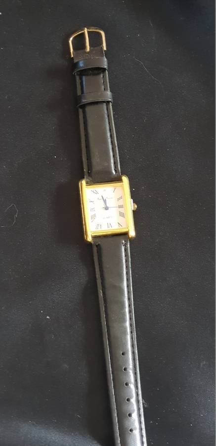 Gents watch with black leather strap
