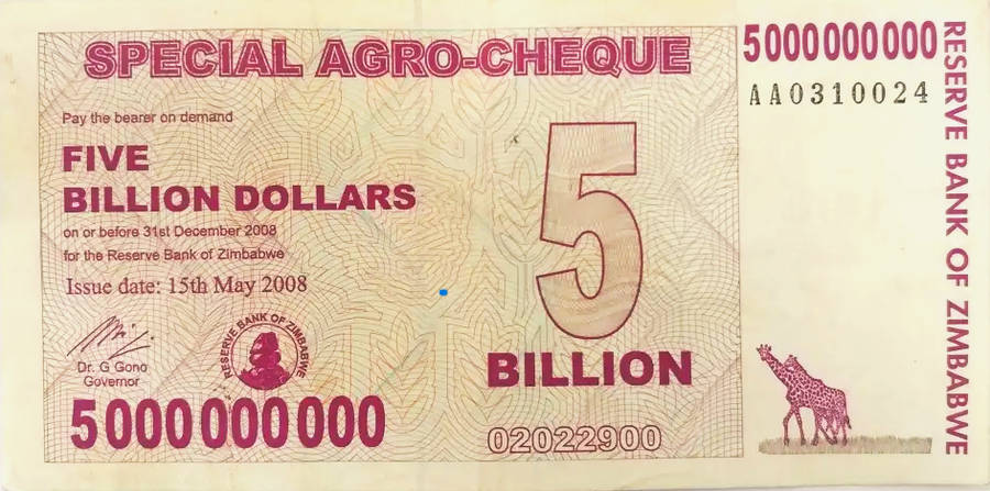 Zimbabwe 5 Billion Dollars - Special Agro-Cheque 2008 / circulated - set of 2 notes