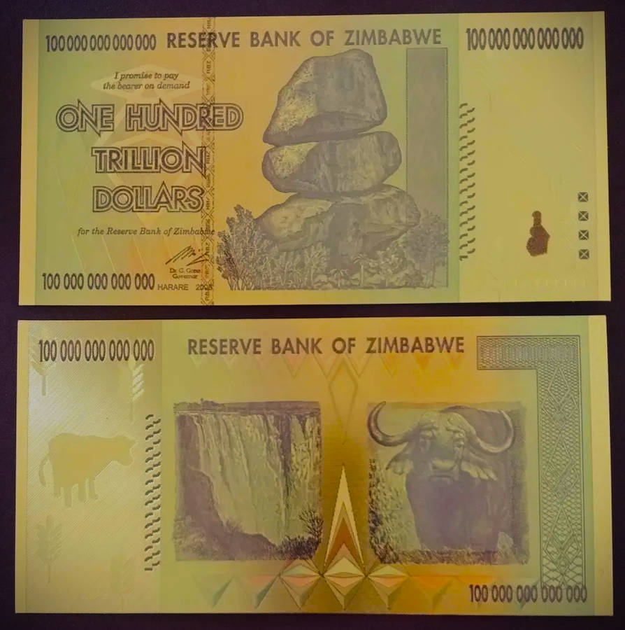 Zimbabwe 100 Trillion Dollars 2008 - Memorabilia 24 carat Gold