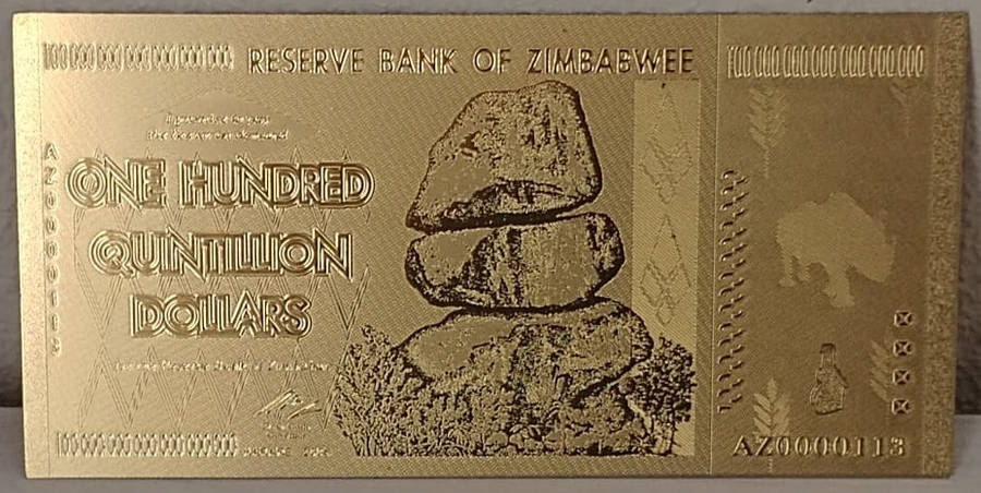 Zimbabwe 100 Hundred Quintillion Dollars 2008 - Memorabilia - 24 Carat Plain Gold