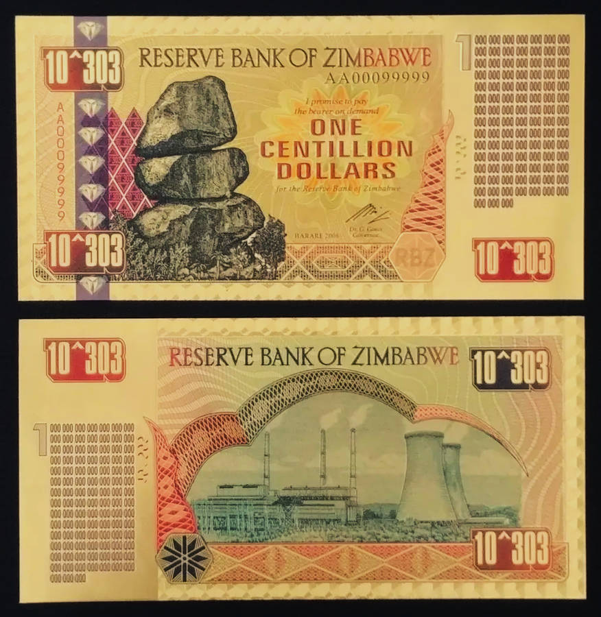 Zimbabwe One Centillion Dollars 10`303 - Memorabilia - 24 Carat Gold