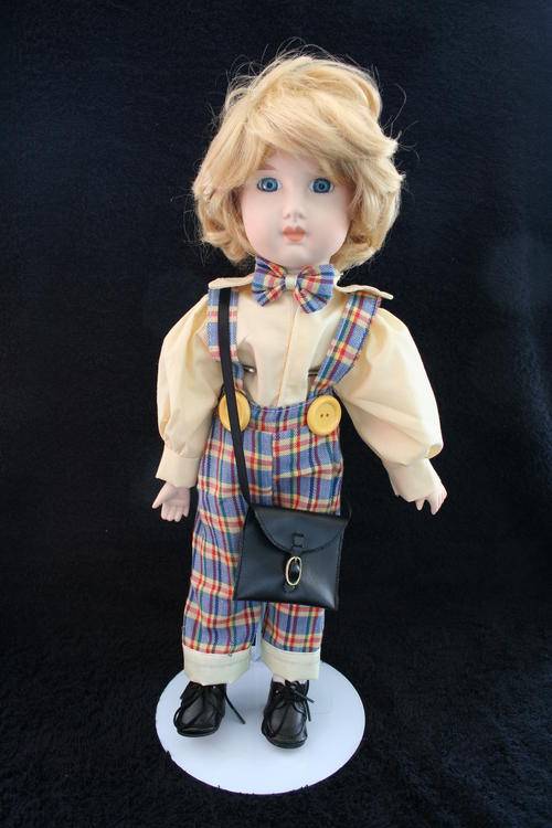 PORCELAIN BOY/GIRL DOLL--FULLY DRESSED WITH STAND