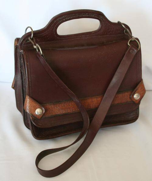 VINTAGE THICK LEATHER HANDBAG WITH SHOULDER STRAP--VERY NICE