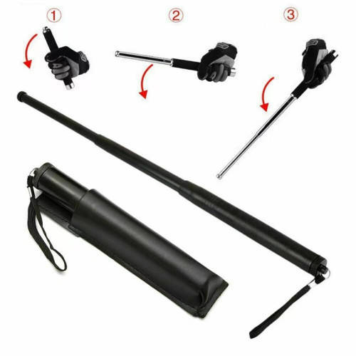 Self-Defense Three-Section Telescopic Stick With Storage Bag, Black