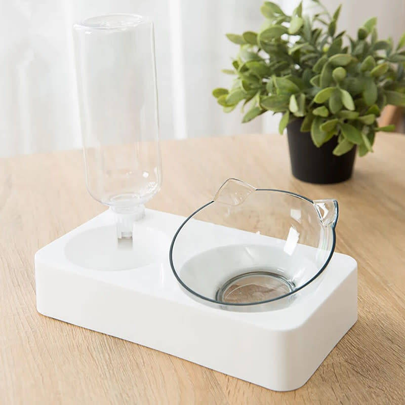 2 in 1 Pet Dog and Cat Food Bowl Automatic Water Dispenser Dual Drinking Bowl Raise Bracket