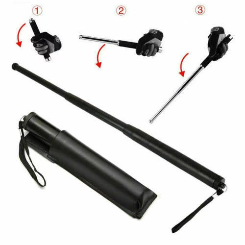 Self-Defense Three-Section Telescopic Stick With Storage Bag, Black