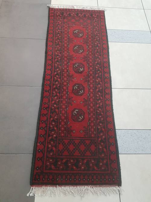 Red Afghan Handmade Carpet 150 x 50 cm