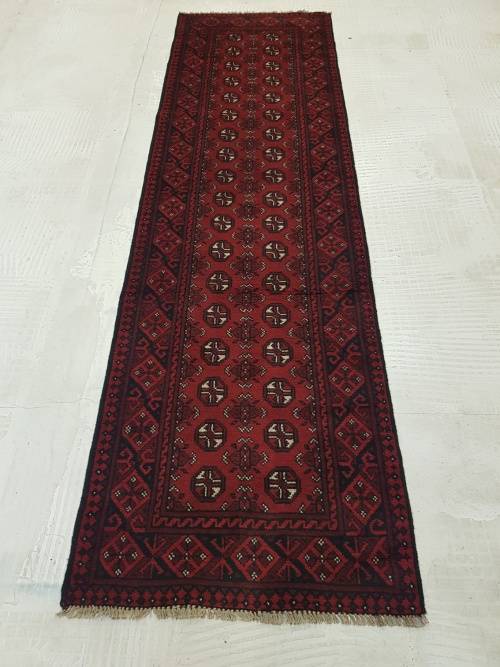 RED AFGHAN RUNNER 300 X 80 cm