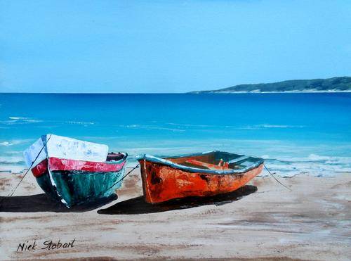 ' AT LUNCH ' Original signed acrylic by Nick Stobart.