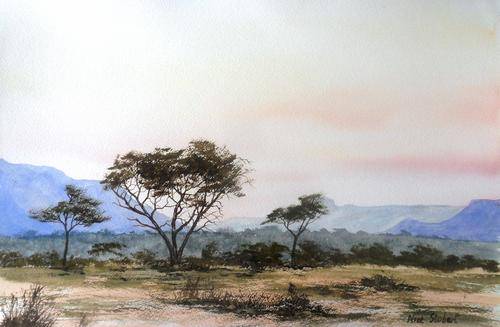 'SAVANNAH' Original signed watercolour by Nick Stobart.