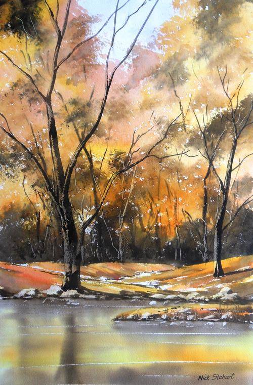 ' AUTUMN WATERS' Original signed watercolour by Nick Stobart.