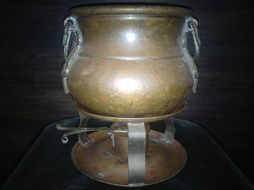 Vintage beautifully engraved copper fondue set with burner