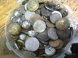 Lots of old coins, medals, tokens, millitaria buttons
