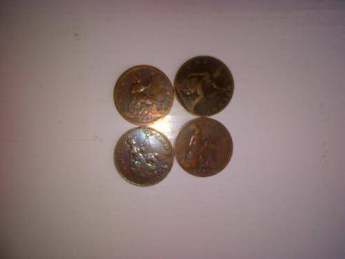 4 x  Great Britain one pennie coins 1887 1892 1896 & scarce 1927