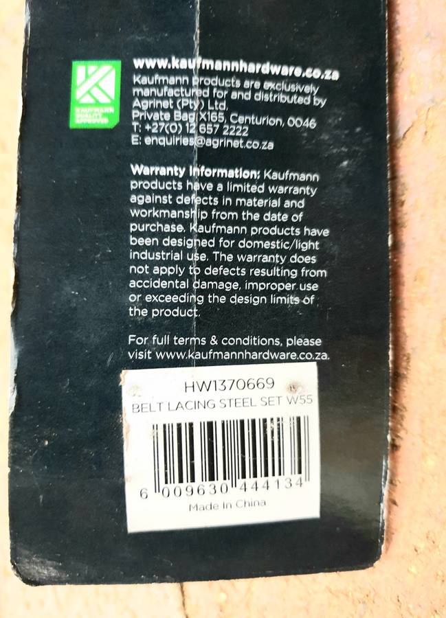 Kaufmann Belt Lacing Steel (Each)