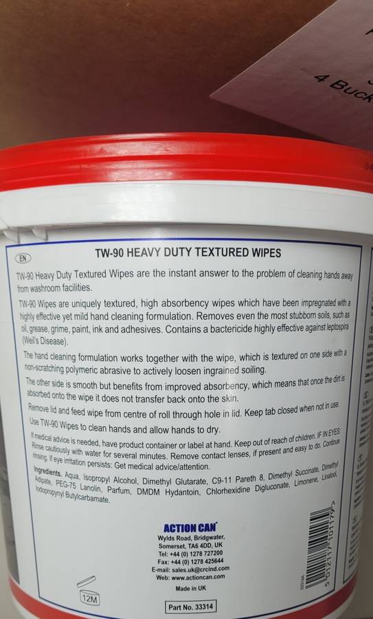 Heavy-Duty Textured Wipes, TW-90 For Removing Grease, Pant, Silicone, Oil (Bid Per Bucket)
