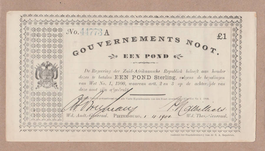 £1 Gouvernement Noots Pietersburg x 3 with sequential serial numbers, 1.4.1901. Superb condition