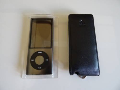Apple iPod nano 16GB Black 4th gen with leather cover.