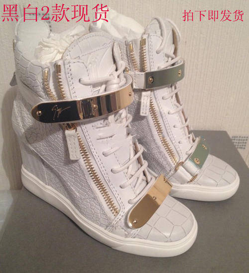 GZ Wedges Sneakers, Croco grain,Genuine leather, black/white