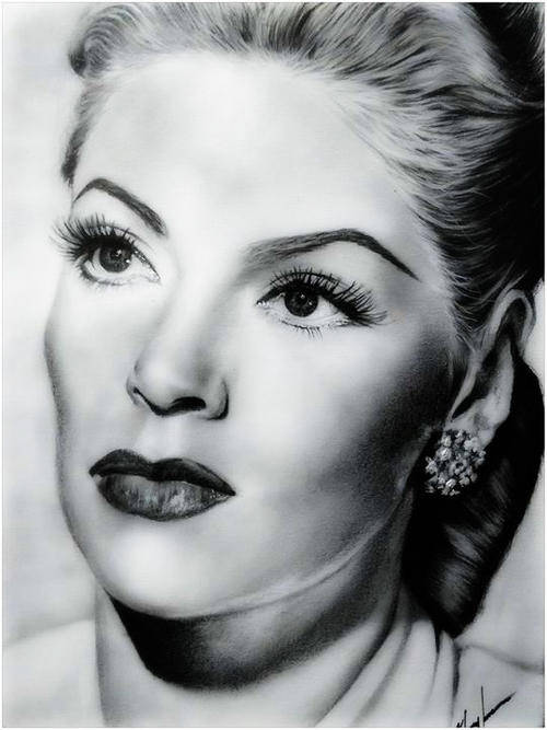 original pencil portrait of Lana Turner