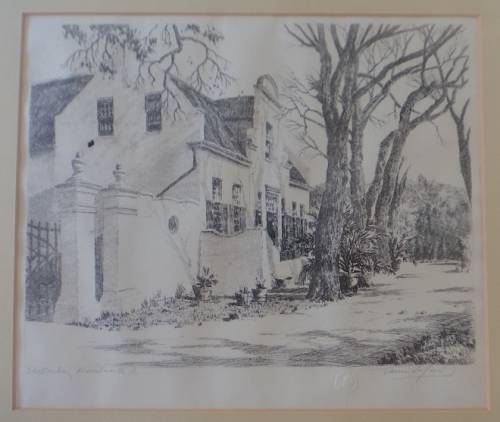 Tinus de Jongh Etching :- Stellenberg Kenilworth (Set 3: Gabled Houses)