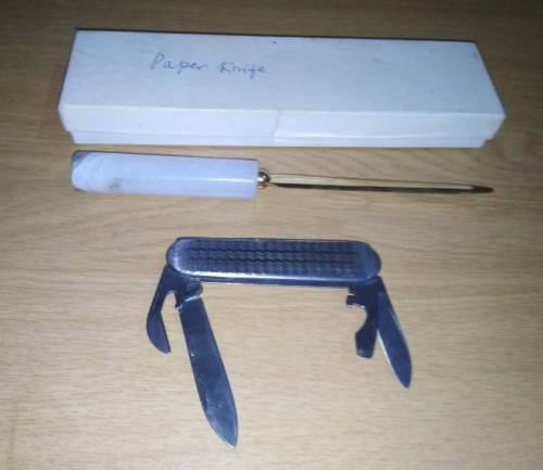 A Paper Knife and Mikov Pocket Knife with Fold Away Blades and Tools
