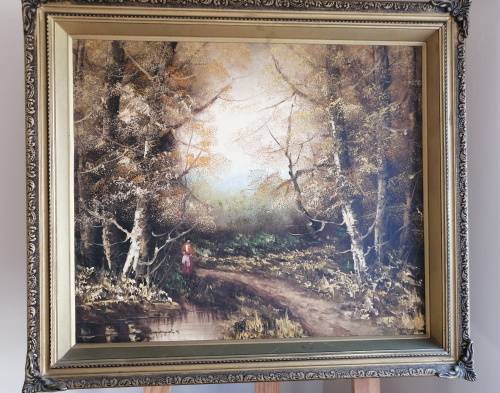 Vintage Oil Forest Scape signed by Victor. (Check shipping fees in description before bidding)