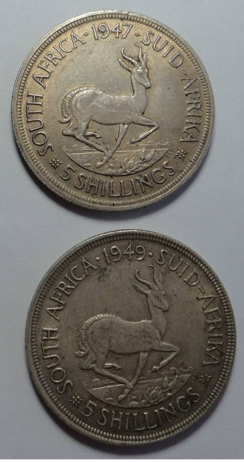 80% Silver 5-Shillings of the Union of South Africa (Crowns of 1947 & 1949)