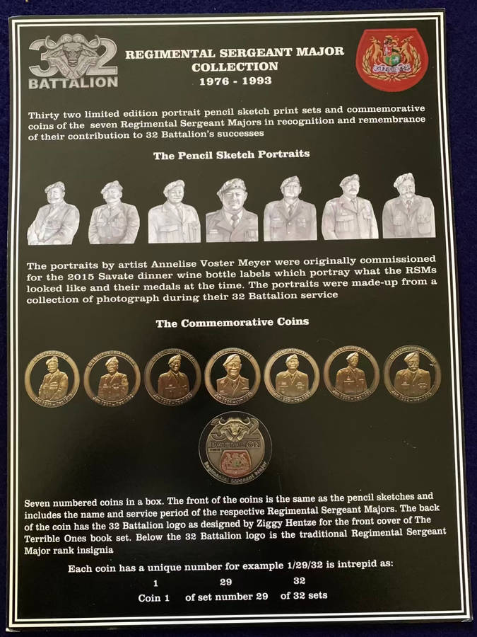 32 Bn Regimental Sergeant Major Collection - 1976 to 1993 - Medallions and Sketches (1 of 32 Exist)