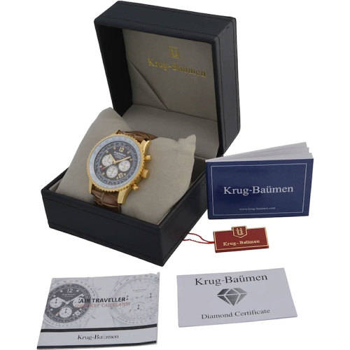 KRUG BAUMEN Men`s Air Traveller Diamond Watch 46mm Chocolate - Retail R10 000.00