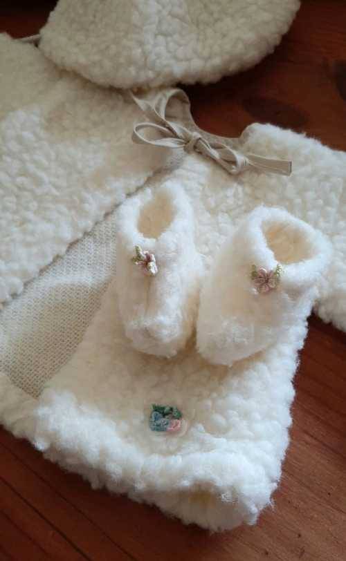 First Love Doll Clothes: Faux sheepskin  jacket with hat and booties only