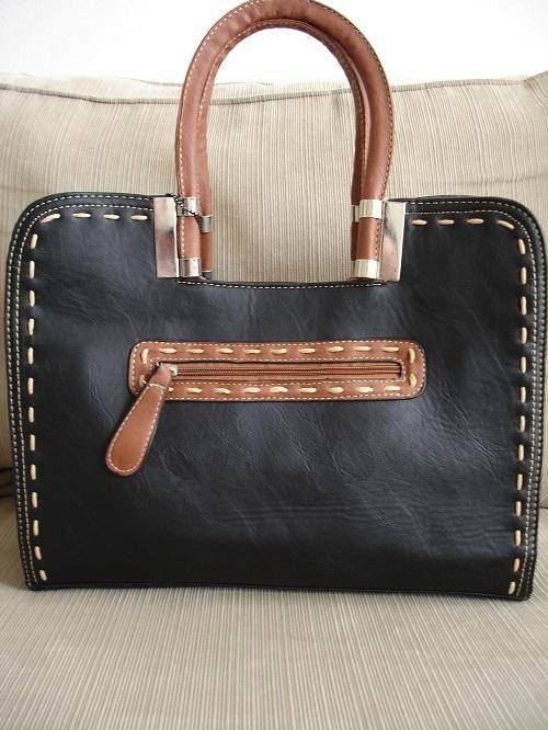 **Stunning Ladies Black/Brown/Tan PU Leather Handbag With Beautiful Detail & Design**BRAND NEW**