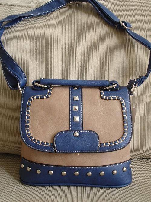 **Cute Ladies Tan/Blue PU Leather Sling bag With Beautiful Detail & Design**BRAND NEW**