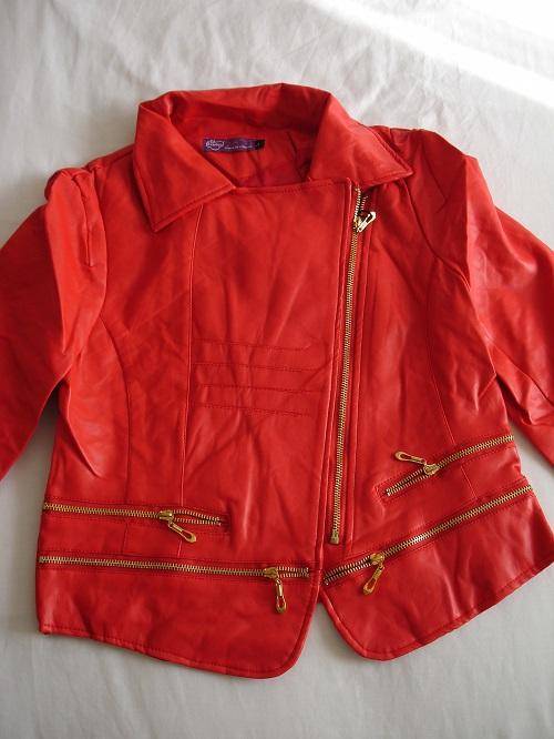**Stunning Ladies Red Leather Look Biker Like Jacket with Funky Design***XL ONLY**BRAND NEW**